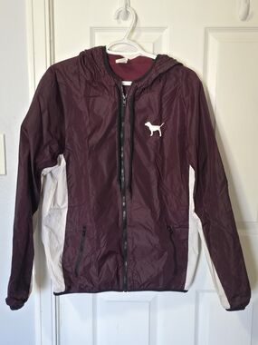 Victoria's Secret PINK Windbreaker Anorak Jacket, Size M/L, Maroon & White